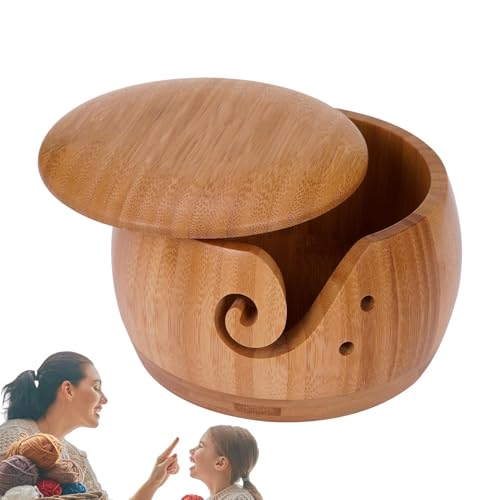 MWZBTG Holz Garn Schüssel Holzschale Garn Aufbewahrung, Handgefertigte Holz Garnschale, Crochet Yarn Bowl Verhindert Verheddern, Holz Wollschale Zum Stricken Und Häkeln, 15x8cm von MWZBTG