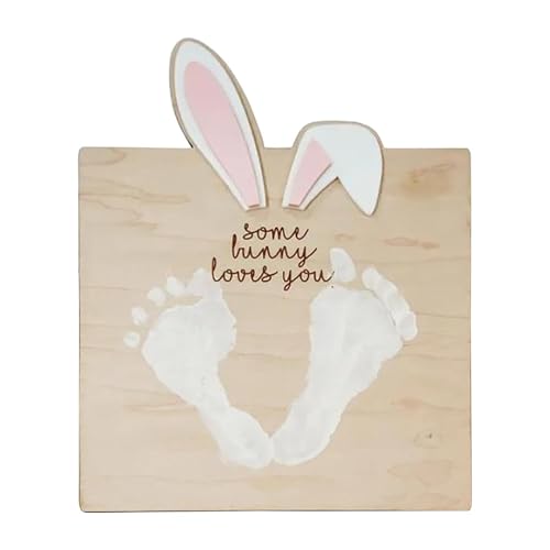 MWZBTG Ostern -Fußabdruck Andenken, Holzbaby Fußabdruck, Baby Osterhandwerk Bunny Footprint Art, Mehrzweckfeiertag Meilenstein Schilder Tisch Herzstück für Wohnzimmer Schlafzimmer von MWZBTG