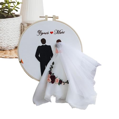 MWZBTG Stickerei Hochzeitskit, Hochzeitsstickerei, Liebhaber Punch Nadel Set, Stickerei -Punchnadel -Kit mit Reifen und Anweisungen für Anfängerpaare von MWZBTG