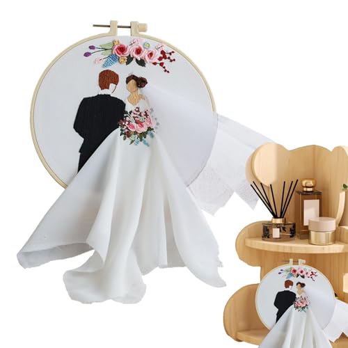 MWZBTG Stickerei Hochzeitskit, Hochzeitsstickerei | Valentinstag Punch Nadel Set,Hochzeitsstickes Kit mit Reifennadeln und Anweisungen für Anfänger Erwachsene von MWZBTG