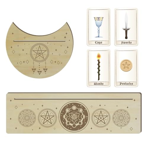 MWZBTG Tarotkarten-Displayhalter | 2 Stück Altar-Displayhalter,Tarot-Altarhalterung aus Holz, Mondform und rechteckiger Kartenhalter für Hexen-Wahrsagungswerkzeuge von MWZBTG