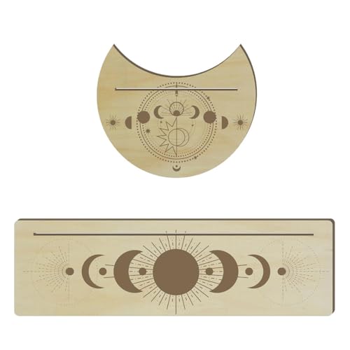 MWZBTG Tarotkartenhalter aus Holz,2 Stück Altar-Displayhalter - Tarot-Altarhalterung aus Holz, Mondform und rechteckiger Kartenhalter für Hexen-Wahrsagungswerkzeuge von MWZBTG