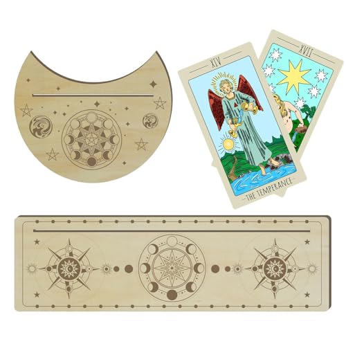 MWZBTG Tarotkartenständerhalter, 2 Stück Altar-Displayhalter, Tarot-Altarhalterung aus Holz, Mondform und rechteckiger Kartenhalter für Hexen-Wahrsagungswerkzeuge von MWZBTG