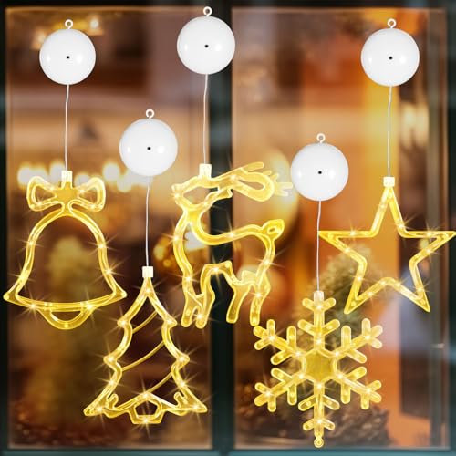 MWZEAUL Weihnachtsdeko Fenster 5 Stück, LED Sterne Weihnachtsbeleuchtung Fenster, Hängend Saugnapf Weihnachten Lichter, Lichterkette Fenster Innen für Weihnachten Deko Balkon Party Hochzeit von MWZEAUL