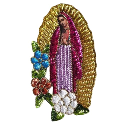 Pink Virgen de Guadalupe Paillettenaufnäher, "Our Lady Guadalupe Sewing Patch", Guadalupe Virgin Fuchsia Kleid bestickte Applikation zum Aufnähen, Virgencita Jeansjacke, DIY, Abschluss-Kappe von MXArtsCrafts