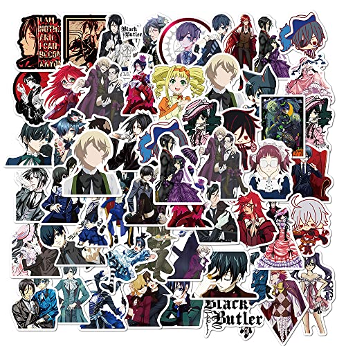 Japanische Anime-Aufkleber, 50 Stück/Packung, schwarze Butler-Aufkleber, Manga-Sebastian, Michaelis Ciel Phantomhive, wasserdichte Cartoon-Vinyl-Aufkleber für Dekoration, 50 Stück von MXDZA