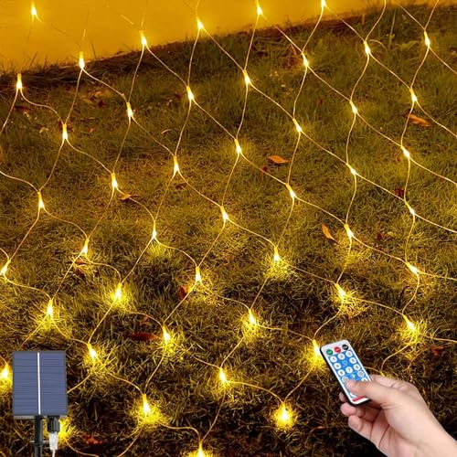 Fernbedienung Lichterketten, 1.5*1.5M 96LEDs Lichternet, Aussen Baum Lichterkette,Wasserdichte Lichterkette Netz solar mit 8 Beleuchtungsmodi, Solar Lichternetz für Weihnachten Hochzeit Fenster Büsche von MXJFYY