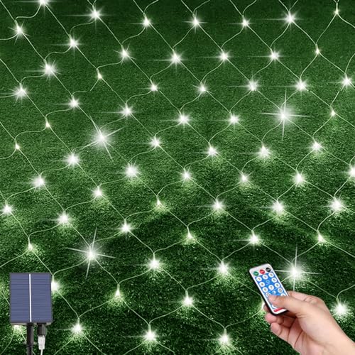 Fernbedienung Lichterketten, 1.5*1.5M 96LEDs Lichternet, Aussen Baum Lichterkette,Wasserdichte Lichterkette Netz solar mit 8 Beleuchtungsmodi, Solar Lichternetz für Weihnachten Hochzeit Fenster Büsche von MXJFYY