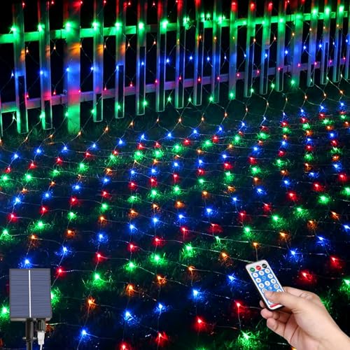 Fernbedienung Lichterketten, 1.5*1.5M 96LEDs Lichternet, Aussen Baum Lichterkette,Wasserdichte Lichterkette Netz solar mit 8 Beleuchtungsmodi, Solar Lichternetz für Weihnachten Hochzeit Fenster Büsche von MXJFYY