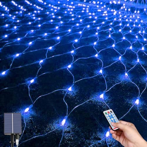 Fernbedienung Lichterketten, 1.5*1.5M 96LEDs Lichternet, Aussen Baum Lichterkette,Wasserdichte Lichterkette Netz solar mit 8 Beleuchtungsmodi, Solar Lichternetz für Weihnachten Hochzeit Fenster Büsche von MXJFYY