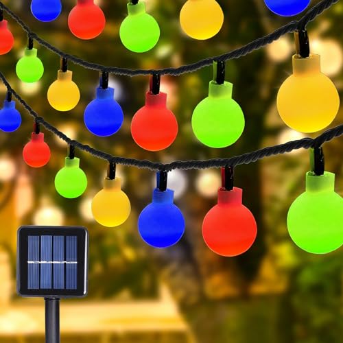 MXJFYY Weihnachtsdeko Lichterkette, 100 LEDs Kugel Lichterkette, 12M 8 Modi Solar Wasserdicht Lichterketten, Weihnachtsdeko Innen Außen Geeignet für Weihnachtsbaum Schlafzimmer Party Kamin Garten von MXJFYY