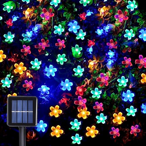 MXJFYY Weihnachtsdeko Lichterkette, 100 LEDs Pfirsichblüte Lichterkette, 12M 8 Modi Solar Wasserdicht, Weihnachtsdeko Innen Außen Geeignet für Weihnachtsbaum Schlafzimmer Party Kamin Garten von MXJFYY