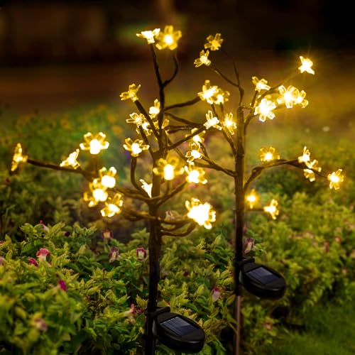 MXJFYY Solarlampen für Außen Garten, 2 Stück 20 LEDs Kirschblüten Garten Gartenlampen Draußen, 2 Modes Wasserdicht Solarleuchten, Blumen Gartendeko für Yard Rasen Draußen Weihnachten von MXJFYY