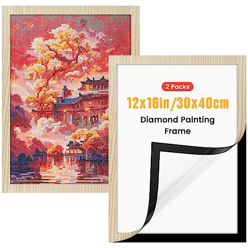 MXJSUA 2 Packungen Diamant Painting Rahmen, Magnetischer Rahmen, Diamond Painting Bilder Original Holzmaserung Rahmen 30x40 cm, DIY 5D Diamond Painting Rahmen, Diamant Malerei Bilderrahmen 30x40 cm von MXJSUA