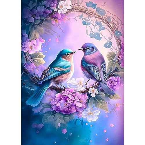 MXJSUA 5D Blumen Zwei Liebesvögel Diamond Painting Set für Erwachsene, Diamant Painting Bilder als Geschenk, Diamond Painting Zubehör Kits für Home Deco (30x40cm) von MXJSUA