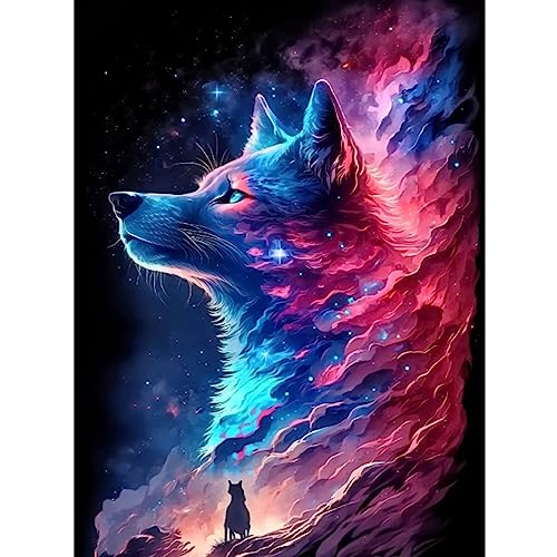 MXJSUA 5D Diamond Painting, Sternenhimmel-Wolf Diamant Painting Kits Bilder für Erwachsene, DIY Diamant Malerei Diamond Painting Kinder Bilder Set 30x40cm für Wanddekor von MXJSUA