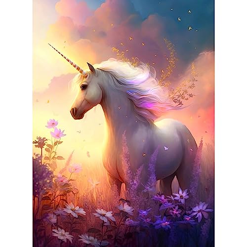 MXJSUA 5D Diamond Painting, Wunderschönes Einhorn Diamant Painting Kits Bilder für Erwachsene, DIY Diamant Malerei Diamond Painting Kinder Bilder Set 30x40cm für Wanddekor von MXJSUA