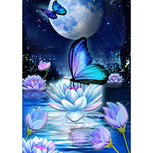 MXJSUA 5D Diamond Painting Erwachsene Blumen, Diamant Painting Bilder Erwachsene, Blumen Diamond Painting Bilder Diamant Malerei Lotus und Schmetterling Set 30x40cm für die Wanddekoration zu Hause von MXJSUA