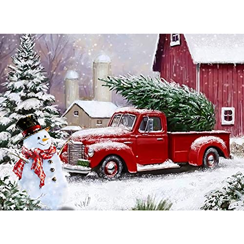 MXJSUA 5D Diamond Painting Erwachsene Weihnachten, Diamant Painting Bilder Erwachsene, Weihnachten Diamond Painting Bilder Diamant Malerei Set Schneemann und rotes Auto im Winter 30x40 cm von MXJSUA