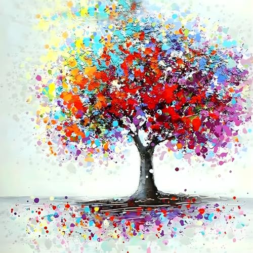 MXJSUA 5D Diamond Painting Vollrunde Bohrkits Klebekunsthandwerk für Wohnwanddekoration Bunter Baum 30x30cm von MXJSUA