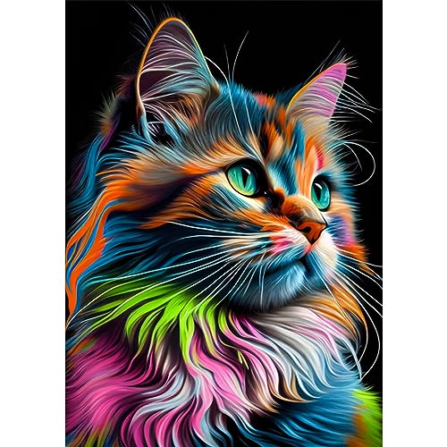 MXJSUA 5D Farbige Katze Diamond Painting Set für Erwachsene, Diamant Painting Bilder als Geschenk, Diamond Painting Zubehör Kits für Home Deco (30x40cm) von MXJSUA