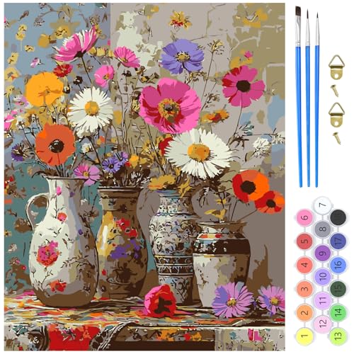 MXJSUA Blumen Malen Nach Zahlen Kits Für Erwachsene Anfänger, Blumen Malen Nach Zahlen Kit Auf Leinwand Erwachsene Malen-Nach-Zahlen Kits DIY Ölmalerei Kits Für Geschenk Wohnwand Dekoration 40x50cm von MXJSUA