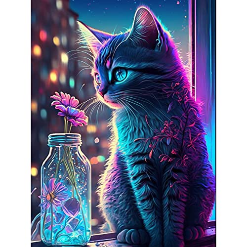 MXJSUA Blumenkatze Diamond Painting Diamant Painting Bilder Diamond Painting Erwachsene Full Diamant Bilder Kinder Stickerei Set Kreuzstich Bilder Wall Room Home Decoration 30x40cm von MXJSUA