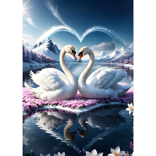 MXJSUA Cygne Blanc Bricolage Diamond Painting, 5D DIY Cœur Diamant Painting Kit Complet,Amoureux Peinture Diamant Artisanat Strass Painting pour Adultes Enfants, Décoration Intérieur 30x40cm von MXJSUA