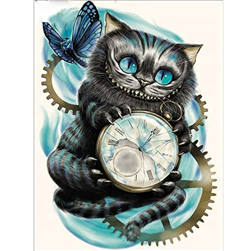 MXJSUA Diamond Painting DIY 5D Diamant Gemälde von Leinwandbild Nummer Kit, Cat Uhr Diamant Painting Bilder Erwachsene Arts Craft Decor,DIY 5D Diamant Painting Katze Diamond Painting von MXJSUA