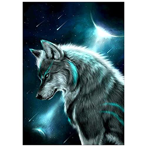 MXJSUA DIY 5D Diamant Malen Nach Zahlen Kit,Diamond Painting, Diamond Painting Wolf, 5D Malerei Diamant, Malen Nach Zahlen Wolf, Diamant Painting Bilder Wolf im Mondlicht Wand Deko 30x40cm von MXJSUA