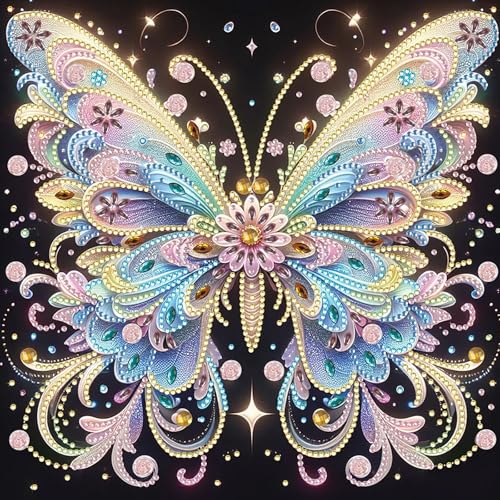 MXJSUA Diamond Art Painting Kits für Erwachsene, Kristall Strass Schmetterling 5D Spezielle Form Diamond Art Kits, Kristall Strass Diamond Edelstein Kunst Gemälde für Heimwanddekoration 30x30cm von MXJSUA