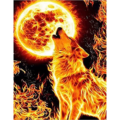 MXJSUA Diamond Painting, Full Diamond Painting Bilder, Diamond Painting Mond Feuer Wolf, Complete Daiments Painting, DIY Diamant Painting Bilder Diamant Malerei, Handwerk Bilder für Heim Dekor 30x40cm von MXJSUA