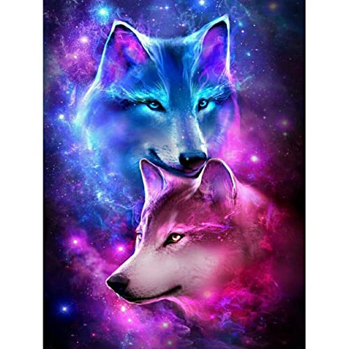 MXJSUA Diamond Painting Bilder Wolf, 5D Diamant Painting Bilder Erwachsene, 5D Diamond Painting Erwachsene Diamond Painting Tiere Set Diamant Painting Tiere Diamond Painting Wolf 30x40 cm Bunter Wolf von MXJSUA