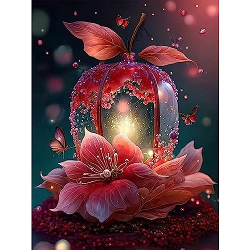 MXJSUA Diamond Painting Diamant Painting Bilder Rote Laternenblume Diamond Painting Erwachsene Full Diamant Bilder Kinder Stickerei Set Kreuzstich Bilder Wall Room Home Decoration 30x40cm von MXJSUA