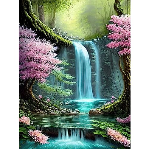 MXJSUA Diamond Painting Diamant Painting Bilder Waldwasserfall Diamond Painting Erwachsene Full Diamant Bilder Kinder Stickerei Set Kreuzstich Bilder Wall Room Home Decoration 30x40cm von MXJSUA