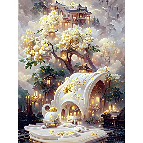 MXJSUA Diamond Painting Erwachsene Blumen, Diamond Painting Diamant Painting Bilder Landschaft 5D Diamant Malerei Kits, DIY Diamond Painting Kits Gelbe Festung 30x40cm für Wanddekoration von MXJSUA