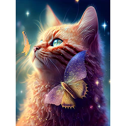 MXJSUA Diamond Painting Erwachsene Katze, Diamond Painting Diamant Painting Bilder Tiere 5D Diamant Malerei Kits, DIY Diamond Painting Kits Küsse für die Katze 30x40cm für Wanddekoration von MXJSUA