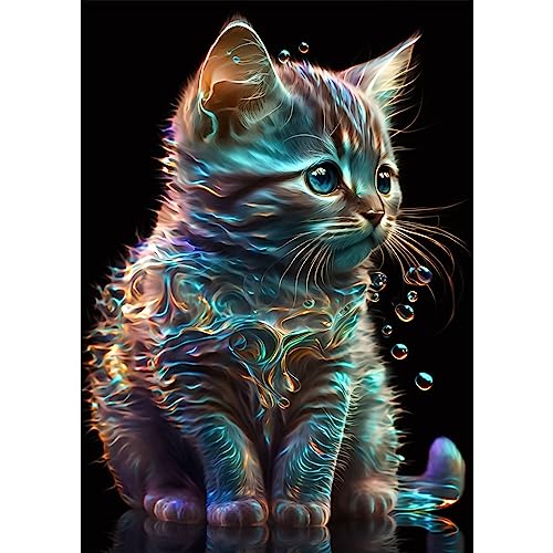 MXJSUA Leuchtende Katze Diamond Painting, 5D Diamant Painting Kits Bilder für Erwachsene, DIY Diamant Malerei Diamond Painting Kinder Bilder Set 30x40cm für Wanddekor von MXJSUA