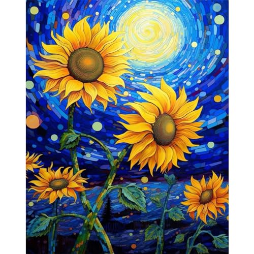 MXJSUA Malen-nach-Zahlen-Set für Erwachsene auf Leinwand mit Pinseln und Acrylfarbe, DIY-Ölgemälde für die Heimwanddekoration (40x50cm/16x20 Zoll) Sonnenblume von MXJSUA