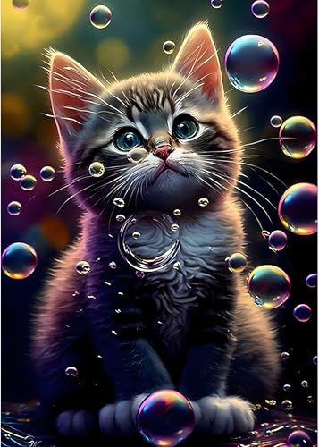 MXJSUA Verträumte Katze Diamond Painting Diamant Painting Bilder Diamond Painting Erwachsene Full Diamant Bilder Kinder Stickerei Set Kreuzstich Bilder Wall Room Home Decoration 30x40cm von MXJSUA