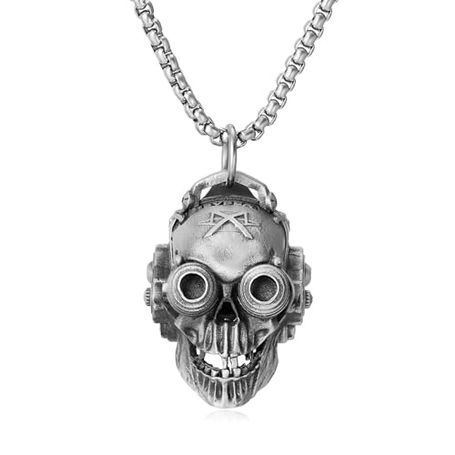 MXMZSRTH Halskette mit Punk-Anhänger Halskette mit mechanischem Totenkopf-Anhänger for Herren im Punk-Stil, Hip-Hop-Rock, Halloween-Schmuck von MXMZSRTH