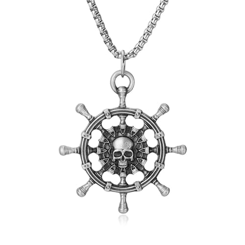 MXMZSRTH Halskette mit Punk-Anhänger Vintage Herren Punk Stil Totenkopf Ruder Anker Anhänger Halskette Schmuck Zubehör Kreative Halskette von MXMZSRTH