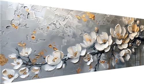 Blume Diamond Painting Groß XXL 130x50cm, Basteln Erwachsene Diamond Painting Set, 5D DIY Weiße Blumen Diamant Painting Bilder Erwachsene, Diamond Painting Set mit Zubehör für Home Wanddeko, Geschenke von MXRUOO