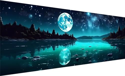 Diamond Painting, Diamant Painting Bilder See, DIY Diamant Kunst Malerei Stickerei Set, Diamant Malen nach Zahlen Erwachsene, Mond Diamond Painting Set für Zimmer Wanddeko und Geschenk 90x30cm A-1 von MXRUOO