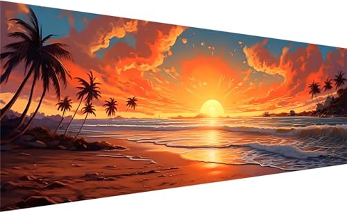 Diamond Painting, Diamant Painting Bilder Sonnenuntergang, DIY Diamant Kunst Malerei Stickerei Set, Diamant Malen nach Zahlen Erwachsene, Strand Diamond Painting für Home Wanddeko Geschenk 90x30cm H-4 von MXRUOO