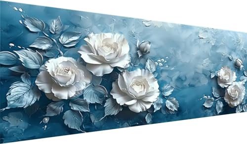 Diamond Painting Set 100x40 cm, DIY Weiße Rose Diamond Painting Eckige Steine Strass Cross Stickerei Kunst Kits, Diamond Painting Zubehör Set Basteln Erwachsene, Diamond Painting Blume für Geschenke von MXRUOO