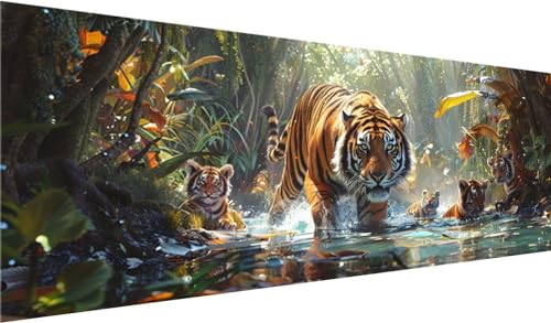 Diamond Painting Set 150x60 cm, DIY Tiger Diamond Painting Eckige Steine Strass Cross Stickerei Kunst Kits, Diamond Painting Zubehör Set Basteln Erwachsene, Diamond Painting Tier für Geschenke, Dekor von MXRUOO