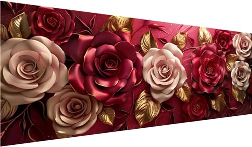 Diamond Painting Set 180x70 cm, DIY Rose Diamond Painting Eckige Steine Strass Cross Stickerei Kunst Kits, Diamond Painting Zubehör Set Basteln Erwachsene, Diamond Painting Blume für Geschenke, Dekor von MXRUOO