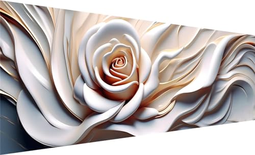 Diamond Painting XXL 120x40 cm, DIY Rose Diamant Painting Bilder, 5D Weiß Diamant Malerei Set, Diamant Kristall Strass Kreuzstich Painting, Diamond Painting Erwachsene Zimmer Dekoration Geschenk M-3 von MXRUOO