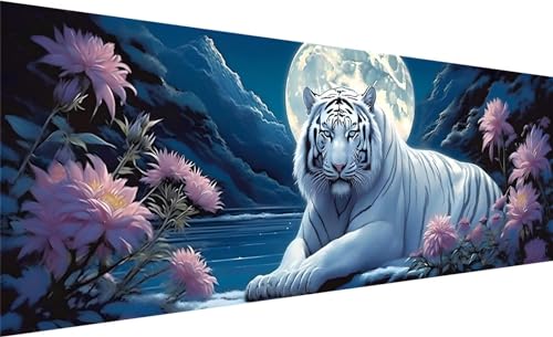 Diamond Painting XXL 180x60 cm, 5D DIY Tiger Diamond Painting Runde Steine Strass Cross Stickerei Kunst Kits, Diamond Painting Zubehör Set Basteln Erwachsene, Geschenk für Diamond Painting Blume H-8 von MXRUOO